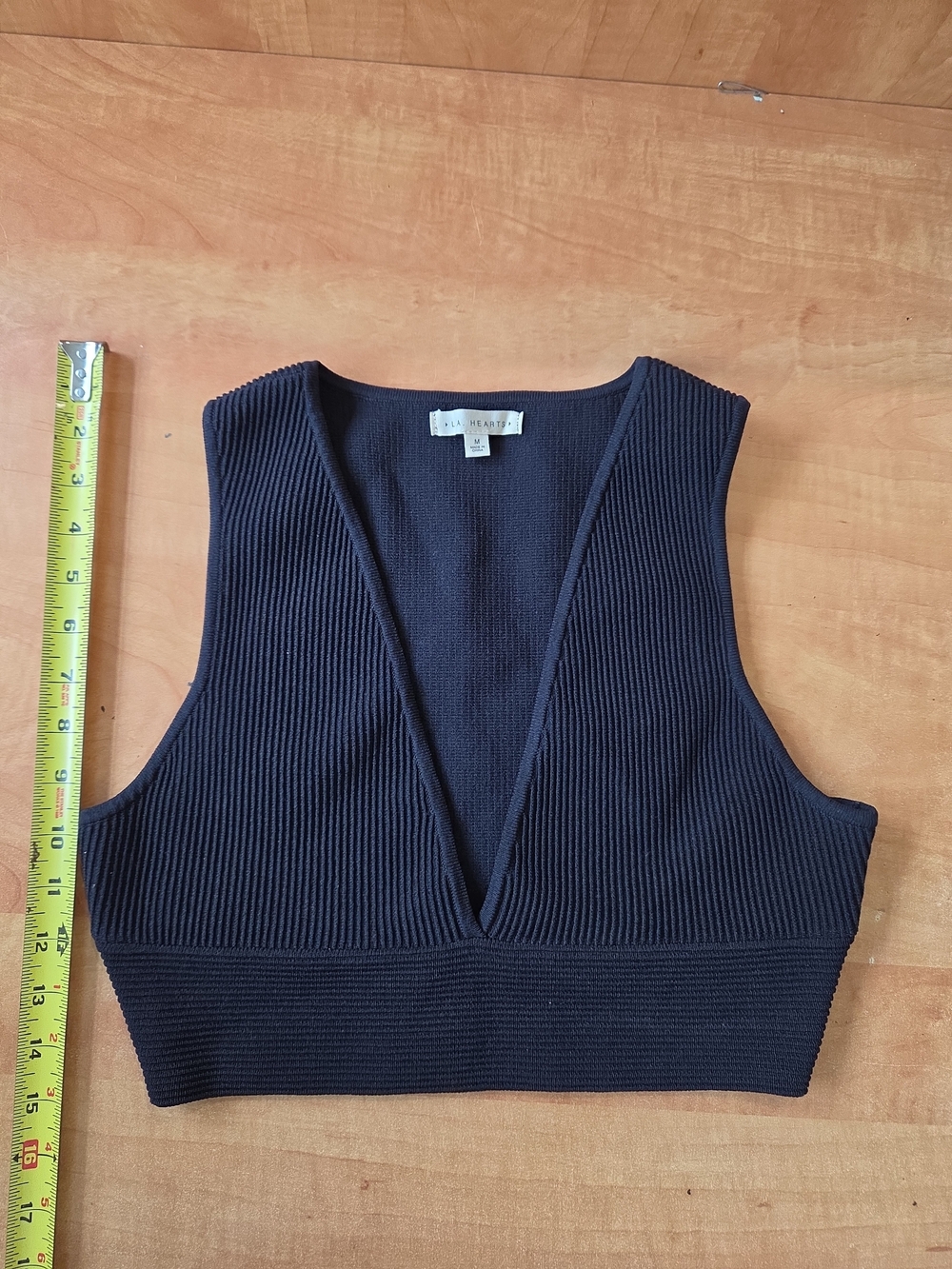 Deep V Ribbed Crop Top in Black by L.A. HEARTS